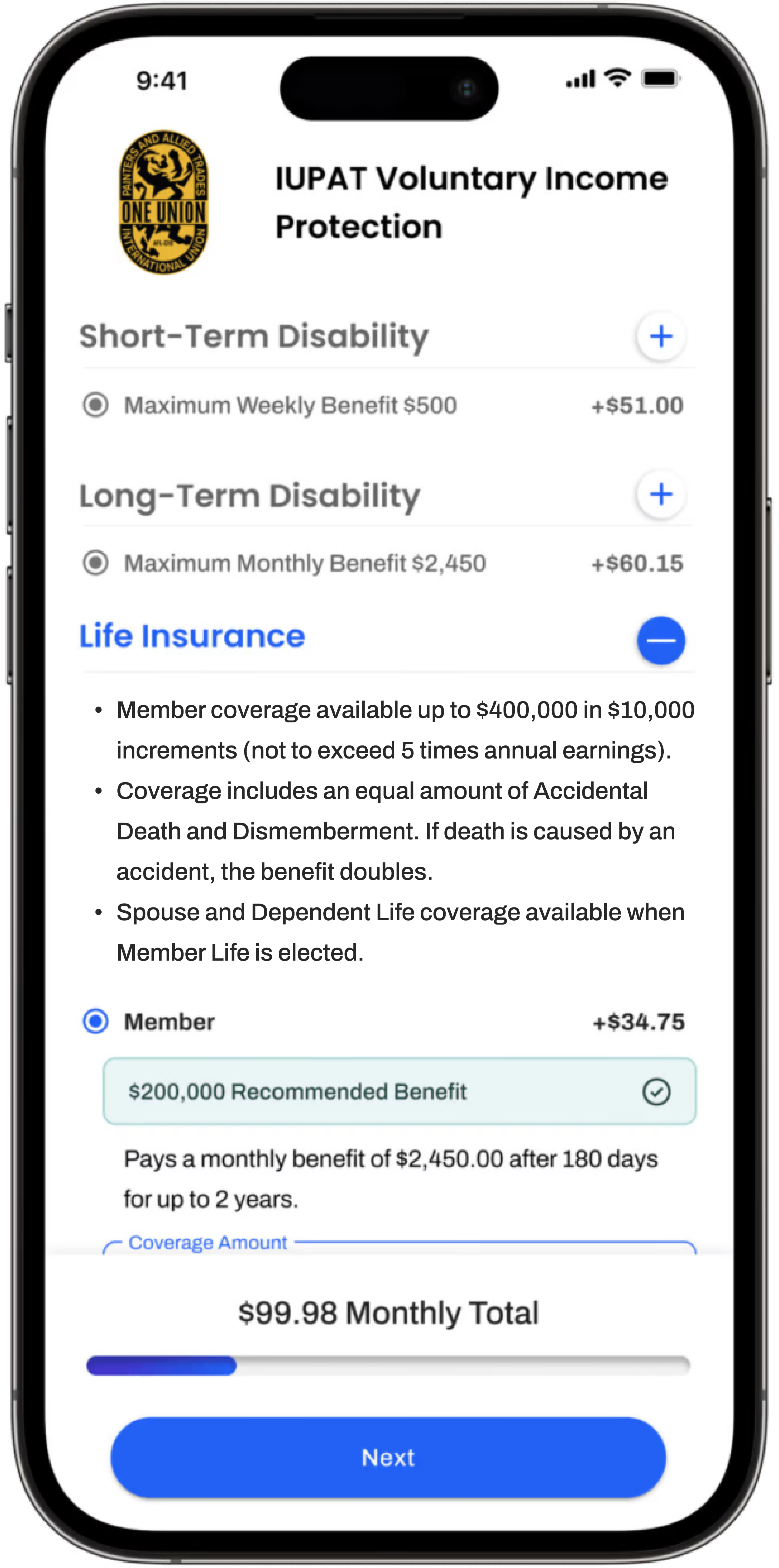 Life Enrollment Mobile Screen